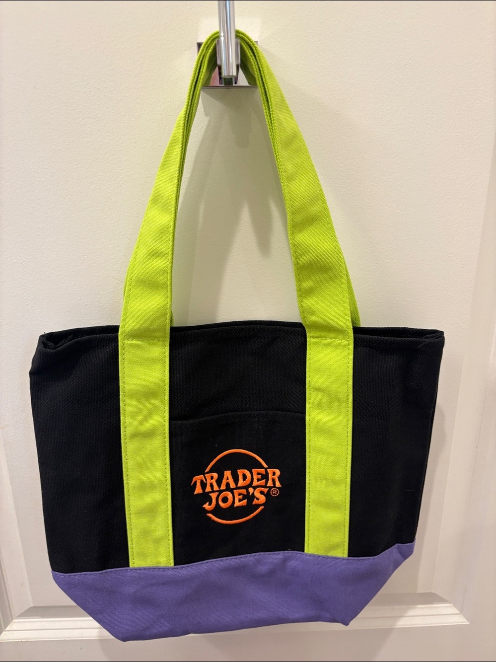 NWT Trader Joe’s Halloween black, orange, green & purple Canvas Mini Tote Bag